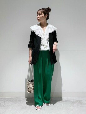 「巾着バッグ」｜「アイテム（ノーカラージャケット）」を使った、WhimGazette_officialさん（レディース・156cm）の冬コーディネート