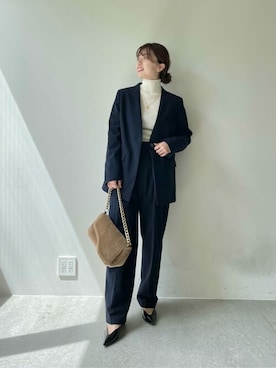 「リブニット」｜「アイテム（ノーカラージャケット）」を使った、WhimGazette_officialさん（レディース・158cm）の秋コーディネート