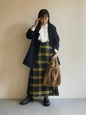 「Whim Gazette（ウィムガゼット）のアイテム（ノーカラーコート）」を使った、WhimGazette_officialさん（レディース・160cm）の秋コーディネート