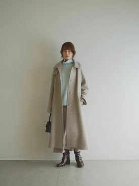 「サックスブルー」｜「アイテム（ステンカラーコート）」を使った、WhimGazette_officialさん（レディース・167cm）の秋コーディネート