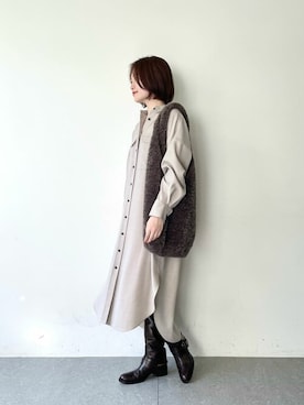 「Whim Gazette（ウィムガゼット）のアイテム（シャツワンピース）」を使った、WhimGazette_officialさん（レディース・168cm）の秋コーディネート