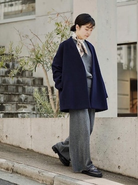 「Whim Gazette（ウィムガゼット）のアイテム（ノーカラーコート）」を使った、WhimGazette_officialさん（レディース・167cm）の秋コーディネート