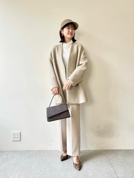 「Whim Gazette（ウィムガゼット）のアイテム（ノーカラーコート）」を使った、WhimGazette_officialさん（レディース・166cm）の秋コーディネート