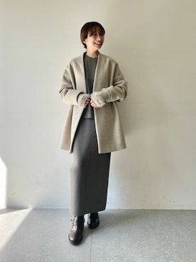 「Whim Gazette（ウィムガゼット）のアイテム（ノーカラーコート）」を使った、WhimGazette_officialさん（レディース・156cm）の秋コーディネート