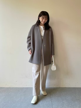 「Whim Gazette（ウィムガゼット）のアイテム（ノーカラーコート）」を使った、WhimGazette_officialさん（レディース・158cm）の秋コーディネート