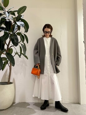 「シャツワンピ」｜「アイテム（ノーカラーコート）」を使った、WhimGazette_officialさん（レディース・162cm）の秋コーディネート