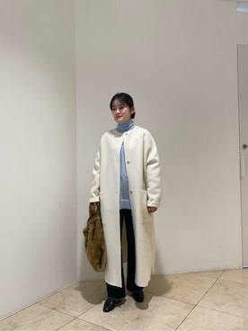 「Whim Gazette（ウィムガゼット）のアイテム（ノーカラーコート）」を使った、WhimGazette_officialさん（レディース・157cm）の冬コーディネート