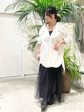「ブラック×ホワイト」｜「アイテム（シャツワンピース）」を使った、WhimGazette_officialさん（レディース・149cm）の春コーディネート