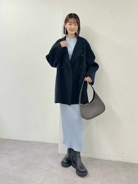 「リブニット」｜「アイテム（ピーコート）」を使った、WhimGazette_officialさん（レディース・166cm）の冬コーディネート