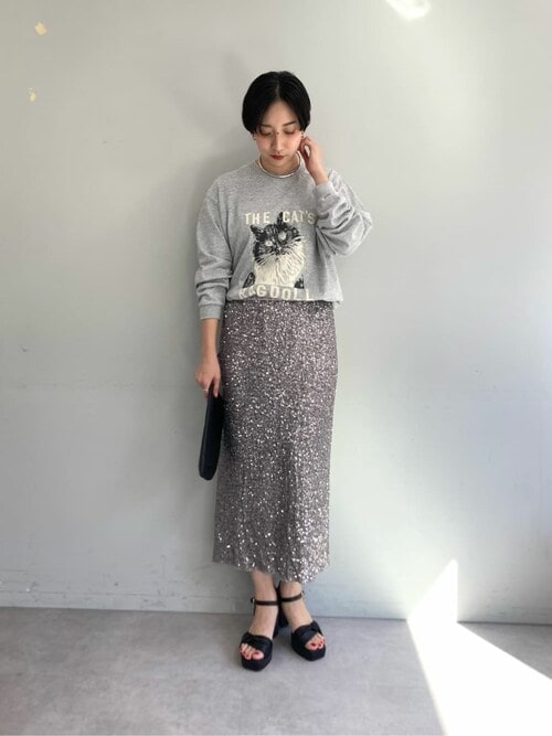 Whim Gazette ウィム ガゼット スパンコールスカート グレー フリー