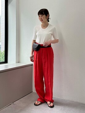 「アイテム（パンツ、レッド系）」を使った、WhimGazette_officialさん（レディース・158cm）の春コーディネート