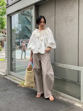 「Whim Gazette（ウィムガゼット）のアイテム（かごバッグ）」を使った、WhimGazette_officialさん（レディース・160cm）の春コーディネート