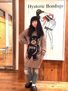 「HYSTERIC GLAMOUR（ヒステリックグラマー）のSNAKE LOOP 8分丈クラッシュデニムパンツ（デニムパンツ）」を使った、fukuchanさん（レディース・154cm）の秋コーディネート