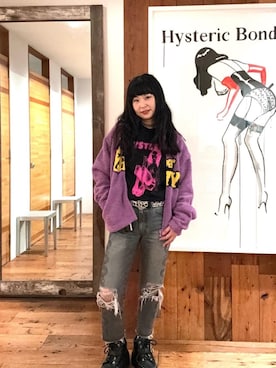 「HYSTERIC GLAMOUR（ヒステリックグラマー）のSNAKE LOOP 8分丈クラッシュデニムパンツ（デニムパンツ）」を使った、fukuchanさん（レディース・154cm）の秋コーディネート