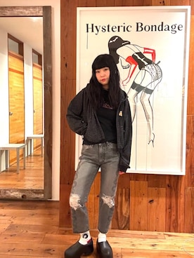 「HYSTERIC GLAMOUR（ヒステリックグラマー）のSNAKE LOOP 8分丈クラッシュデニムパンツ（デニムパンツ）」を使った、fukuchanさん（レディース・154cm）の秋コーディネート