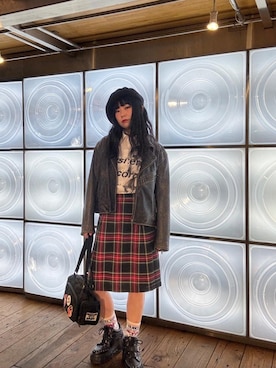 「シャツ 」｜「アイテム（ライダースジャケット）」を使った、fukuchanさん（レディース・154cm）の秋コーディネート