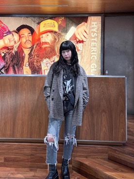 「HYSTERIC GLAMOUR（ヒステリックグラマー）のSNAKE LOOP 8分丈クラッシュデニムパンツ（デニムパンツ）」を使った、fukuchanさん（レディース・154cm）の秋コーディネート