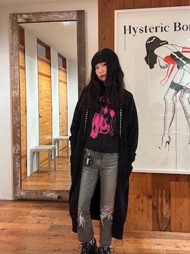 「HYSTERIC GLAMOUR（ヒステリックグラマー）のSNAKE LOOP 8分丈クラッシュデニムパンツ（デニムパンツ）」を使った、fukuchanさん（レディース・154cm）の秋コーディネート
