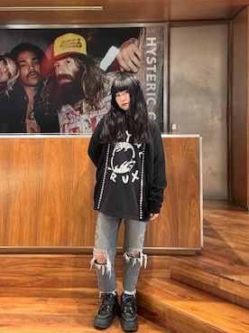 「HYSTERIC GLAMOUR（ヒステリックグラマー）のSNAKE LOOP 8分丈クラッシュデニムパンツ（デニムパンツ）」を使った、fukuchanさん（レディース・154cm）の秋コーディネート