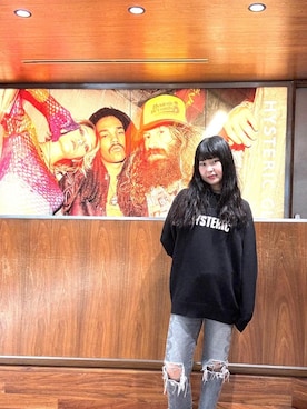 「HYSTERIC GLAMOUR（ヒステリックグラマー）のSNAKE LOOP 8分丈クラッシュデニムパンツ（デニムパンツ）」を使った、fukuchanさん（レディース・154cm）の秋コーディネート