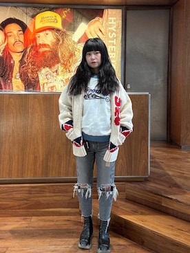 「HYSTERIC GLAMOUR（ヒステリックグラマー）のSNAKE LOOP 8分丈クラッシュデニムパンツ（デニムパンツ）」を使った、fukuchanさん（レディース・154cm）の秋コーディネート