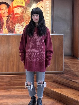 「HYSTERIC GLAMOUR（ヒステリックグラマー）のSNAKE LOOP 8分丈クラッシュデニムパンツ（デニムパンツ）」を使った、fukuchanさん（レディース・154cm）の秋コーディネート