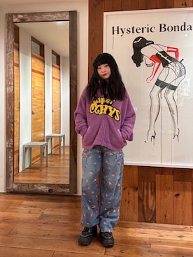 「アイテム（その他アウター、パープル系）」を使った、fukuchanさん（レディース・154cm）の冬コーディネート