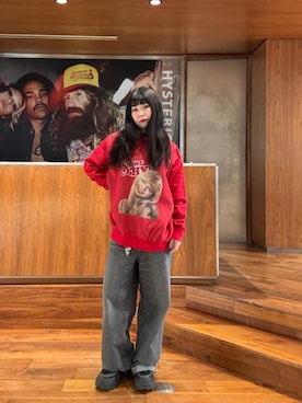 「ワイドパンツ 」｜「アイテム（スウェットパンツ）」を使った、fukuchanさん（レディース・154cm）の冬コーディネート