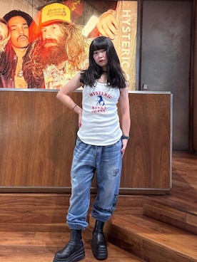 「アイテム（スウェットパンツ、ブルー系）」を使った、fukuchanさん（レディース・154cm）の夏コーディネート