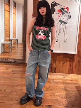 「アイテム（キャミソール、グリーン系）」を使った、fukuchanさん（レディース・154cm）の夏コーディネート