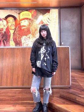 「HYSTERIC GLAMOUR（ヒステリックグラマー）のSNAKE LOOP 8分丈クラッシュデニムパンツ（デニムパンツ）」を使った、fukuchanさん（レディース・154cm）の秋コーディネート