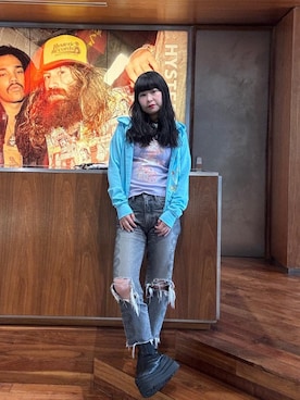 「HYSTERIC GLAMOUR（ヒステリックグラマー）のSNAKE LOOP 8分丈クラッシュデニムパンツ（デニムパンツ）」を使った、fukuchanさん（レディース・154cm）の秋コーディネート