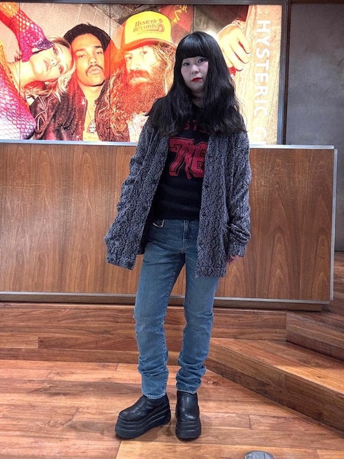 【美品】ヒステリックグラマーDAMNED総柄USED加工デニムスリム30inch 美品】ヒステリックグラマーDAMNED総柄USED加工デニムスリム30inch