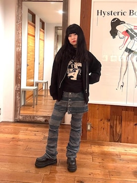 「アイテム（デニムスカート）」を使った、fukuchanさん（レディース・154cm）の秋コーディネート