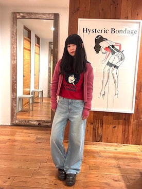 「アイテム（その他アウター、ピンク系）」を使った、fukuchanさん（レディース・154cm）の秋コーディネート