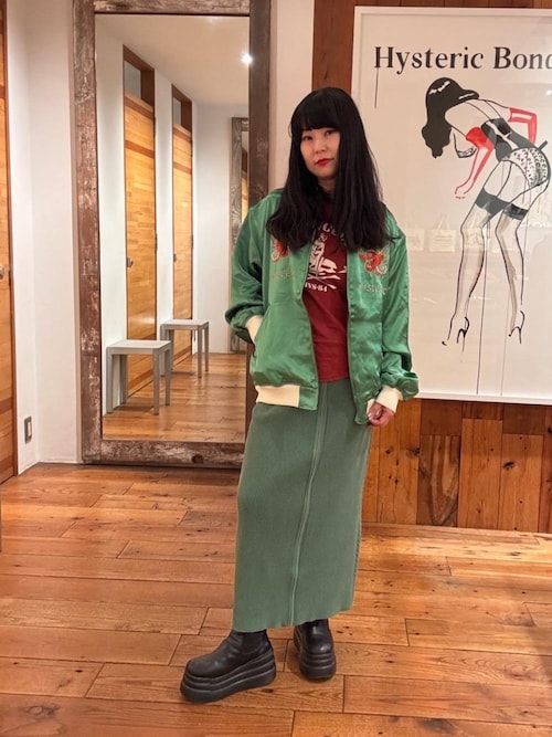 Hysteric Glamour★グリーンサテンジャケット★MA-1★スカジャン Hysteric Glamour☆グリーンサテンジャケット☆MA-1☆スカジャン