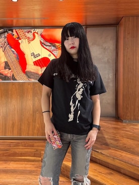 「HYSTERIC GLAMOUR（ヒステリックグラマー）のSNAKE LOOP 8分丈クラッシュデニムパンツ（デニムパンツ）」を使った、fukuchanさん（レディース・154cm）の秋コーディネート