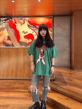 「HYSTERIC GLAMOUR（ヒステリックグラマー）のSNAKE LOOP 8分丈クラッシュデニムパンツ（デニムパンツ）」を使った、fukuchanさん（レディース・154cm）の秋コーディネート