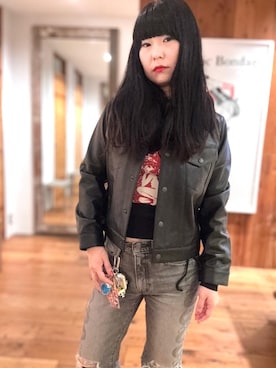 「アイテム（その他アウター、ブラック系）」を使った、fukuchanさん（レディース・154cm）の秋コーディネート