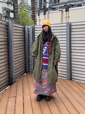 「HYSTERIC GLAMOUR（ヒステリックグラマー）のミリタリーロングスカート（スカート）」を使った、fukuchanさん（レディース・154cm）の秋コーディネート