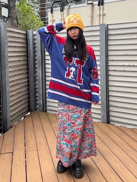「HYSTERIC GLAMOUR（ヒステリックグラマー）のミリタリーロングスカート（スカート）」を使った、fukuchanさん（レディース・154cm）の秋コーディネート