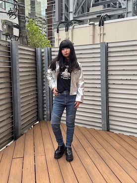 「アイテム（ジャケット/アウター、シルバー系）」を使った、fukuchanさん（レディース・154cm）の秋コーディネート