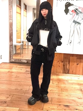 「HYSTERIC GLAMOUR（ヒステリックグラマー）のロゴスタッズ フリンジミニバッグ（ショルダーバッグ）」を使った、fukuchanさん（レディース・154cm）の秋コーディネート