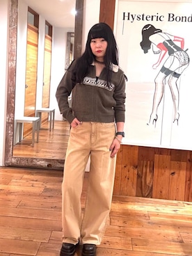 「アイテム（デニムパンツ、ベージュ系）」を使った、fukuchanさん（レディース・154cm）の秋コーディネート