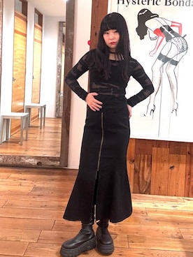 「HYSTERIC GLAMOUR（ヒステリックグラマー）のTYPE LOGO柄ジャカード チビTシャツ（Tシャツ/カットソー）」を使った、fukuchanさん（レディース・154cm）の秋コーディネート