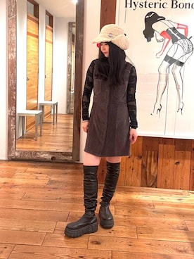 「HYSTERIC GLAMOUR（ヒステリックグラマー）のTYPE LOGO柄ジャカード チビTシャツ（Tシャツ/カットソー）」を使った、fukuchanさん（レディース・154cm）の秋コーディネート