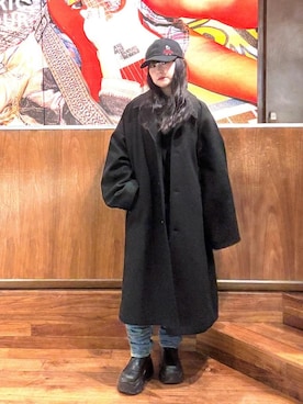 「HYSTERIC GLAMOUR（ヒステリックグラマー）のVIXEN LINE刺繍 キャップ（キャップ）」を使った、fukuchanさん（レディース・154cm）の冬コーディネート