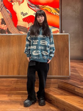 「アイテム（オールインワン・サロペット、ブラック系）」を使った、fukuchanさん（レディース・154cm）の冬コーディネート