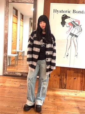 「アイテム（Tシャツ/カットソー、ブラック系）」を使った、fukuchanさん（レディース・154cm）の冬コーディネート