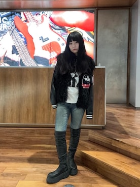 「アイテム（スタジャン）」を使った、fukuchanさん（レディース・154cm）の冬コーディネート